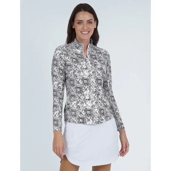 IBKUL Women's Long Sleeve Pullover Mock Neck 1/4 Zip Sz Medium Golf Tennis UPF - Picture 2 of 9